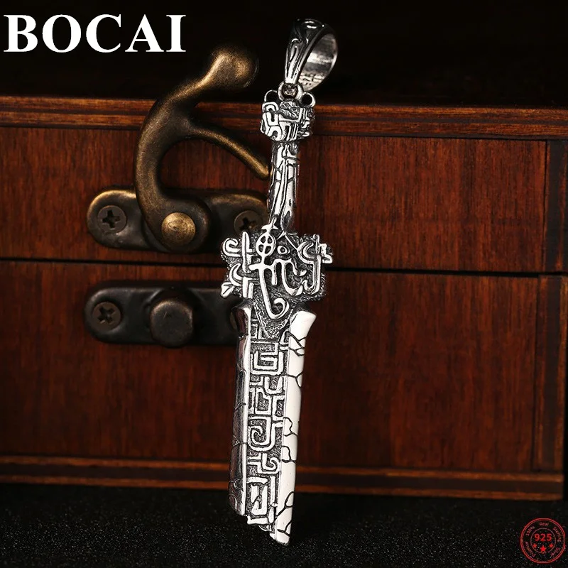 

BOCAI S925 Sterling Silver Pendants for Women Men New Fashion TiaoTie God Of War Broken Sword Amulet Punk Jewelry Free Shipping