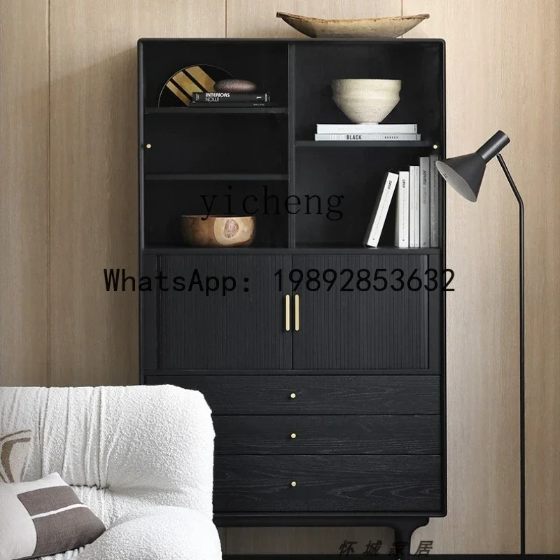 GZ Modern Solid Wood Bookcase Storage Living Room Simple Glass Storage Cabinet Display Showcase