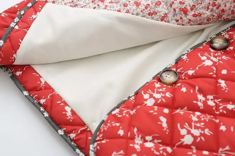 秋冬暖かいジャケットファッションシングルブレスト長袖パッチワーク花柄プリント綿パッド入りジャケットルーズカジュアルコート