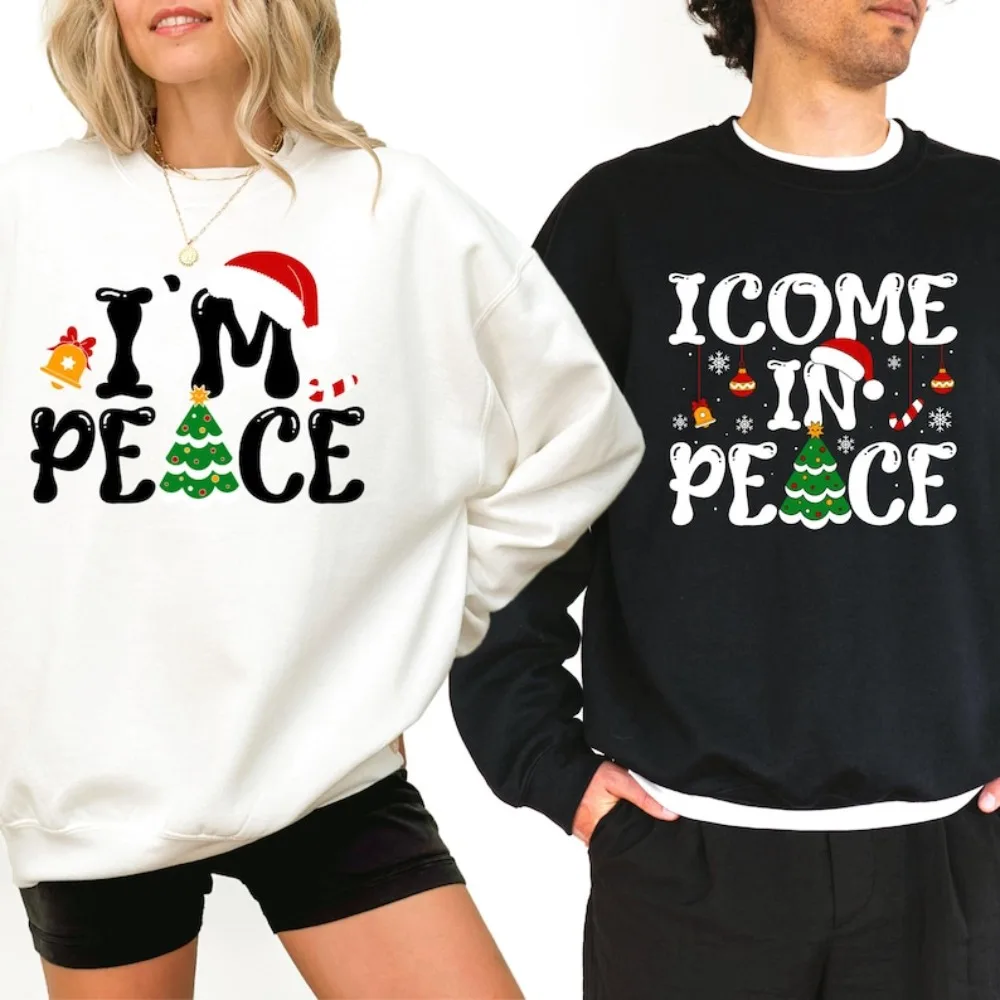 Casal engraçado feio moletom de natal eu veio na paz moletom eu sou paz camisola casal sujo humor natal meme moletom com capuz