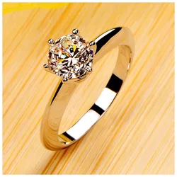 Never Fade Luxury Classic 18K White Gold Color Ring Solitaire 2 Carat Zirconia Diamant Wedding Band Women Jewelry Accessories