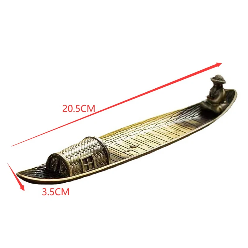 1PC Vintage Bronze Small Incense Burners Ornaments Bamboo Raft Incense Base Incense Stick Holder Stand Tray Ash Catcher Plate image 6