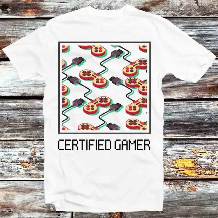 Certified Gamer Console Online Gaming T Shirt Vintage Retro Cool Cartoon Anime Top B951