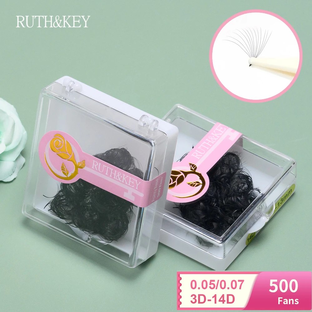 Ruthkey 500 Fans Premade Cluster Lash Handmade 5D6D8D 0.05 0.07 Loose Pointy Base Sharp Slim  Cilia For Promade False Eyelashes