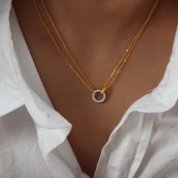 Interlocking Double Layer Simple Metal Style Necklace For Women Fashion Personalized Daily Accessory Party Jewelry Birthday Gift