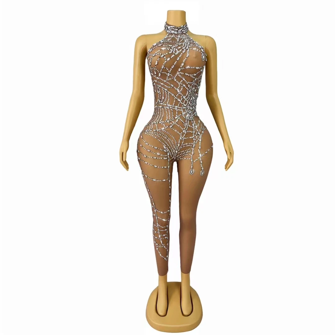 

High-end Spider Web Pattern Rhinestone Women's Jumpsuit Attends Dance Cocktail Party Club Birthday Party Sexy Hot Dance Jumpsuit