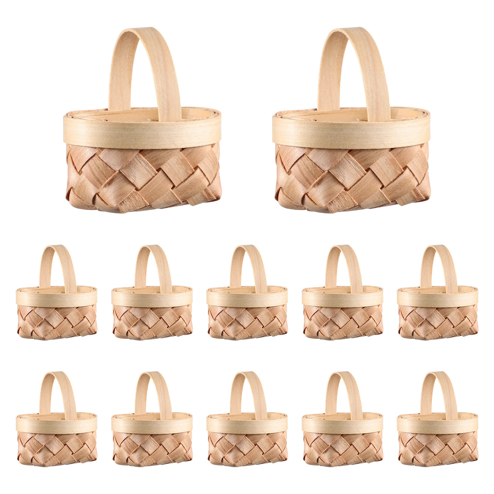 

12pcs Mini Wooden Baskets Small Woven Storage Tote For Candy Chocolate Gift Wedding Party Decor Handcrafted Natural Wood Hanging