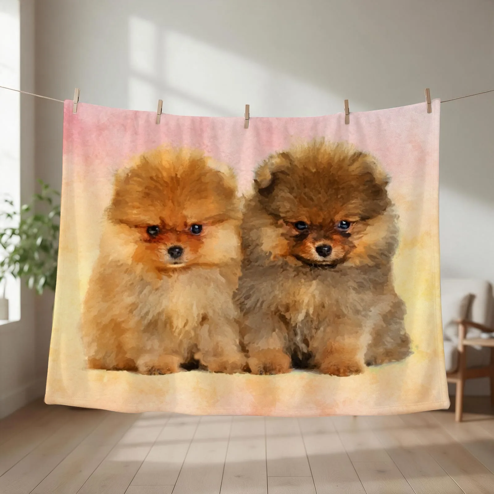 Cute Pomeranian Puppies Throw Blanket couch cozy soft plush fuzzy picnic outdoor blanket