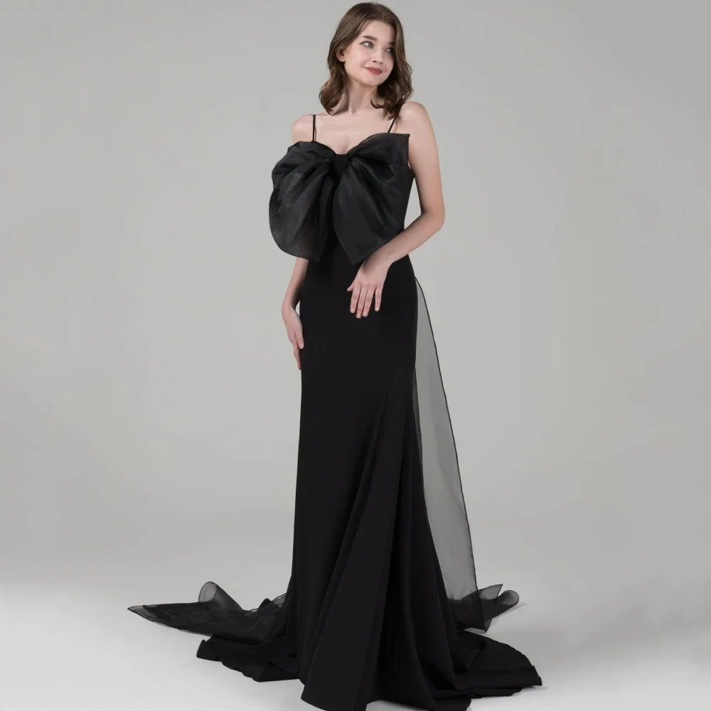 

Elegant Prom Dresses Customized Mermaid Black Lace Up Party Gowns Spaghetti Straps Bow Evening Dress New vestidos de novia