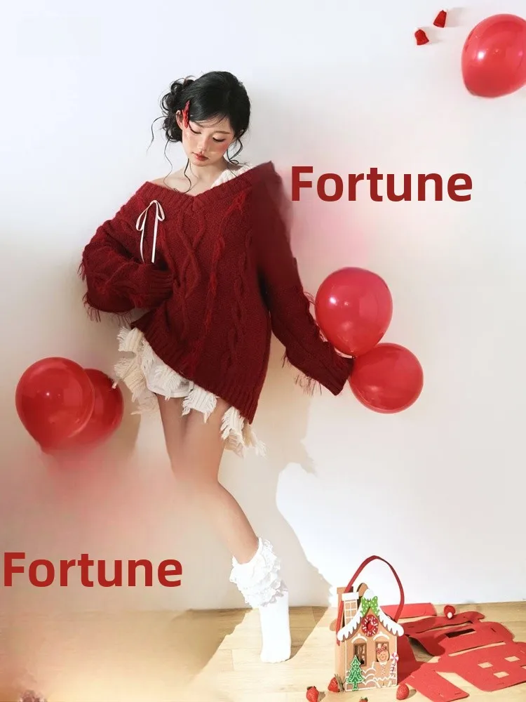 

Новый красный свитер 2026 года: Новогодний сценический костюм для фотосессий в студии, для создания праздничной атмосферы, для девочек и женщин
