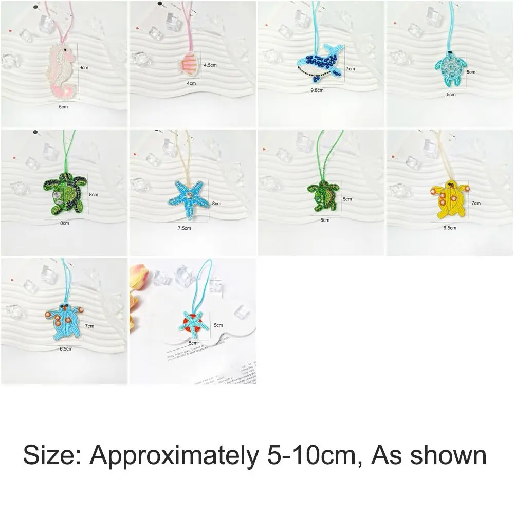 Creative Rhinestone Beaded Keyrings Handmade 3D Sea Horse Starfish Hanging Rope Exquisite Patches Keychain Bag Accessories