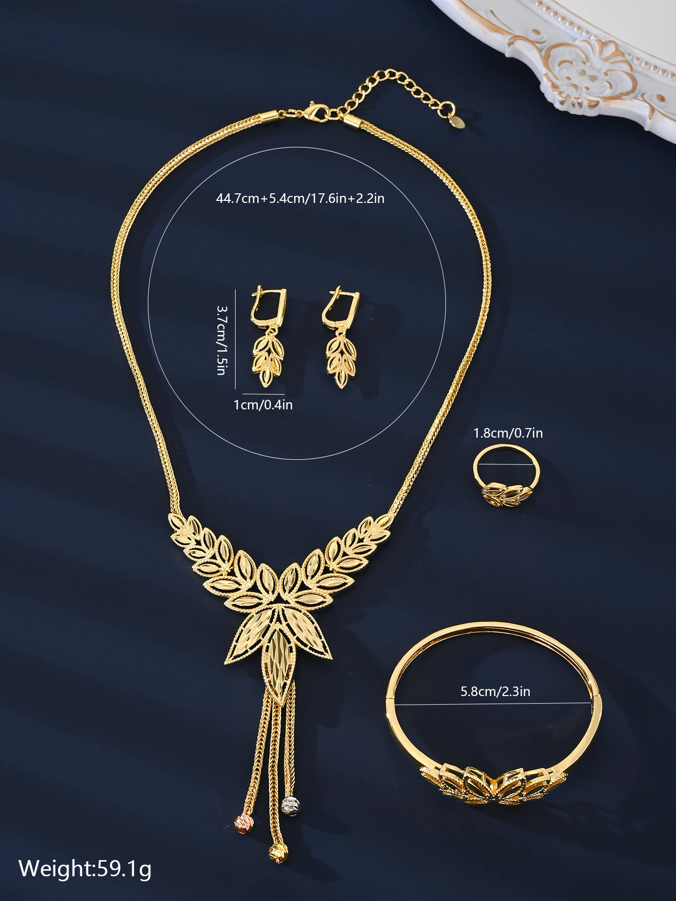 5-piece set of simple and fashionable 18k gold-plated creative plant wheat ear necklace earrings bracelet jewelry set,