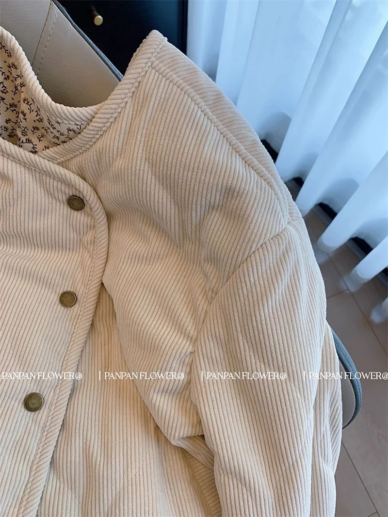 المرأة الشتاء وصول جديد فضفاض ومتعدد الاستخدامات الفانيلا المرقعة طباعة الماس شبكة معطف القطن مع تصميم فريد من نوعه المشمش الأعلى #5