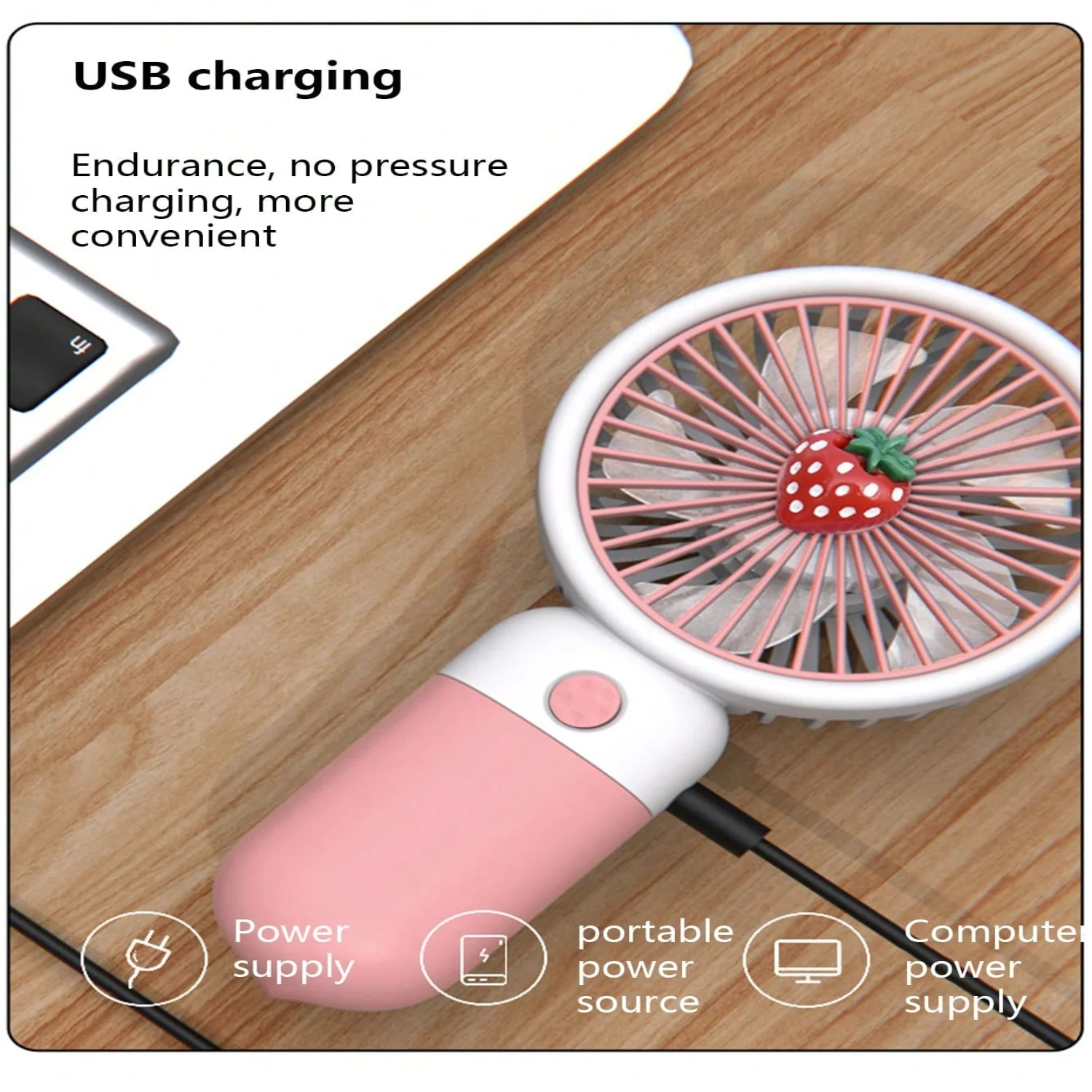 1pc Portable Usb Rechargeable Fruit Shaped Handheld Mini Fan With Stand