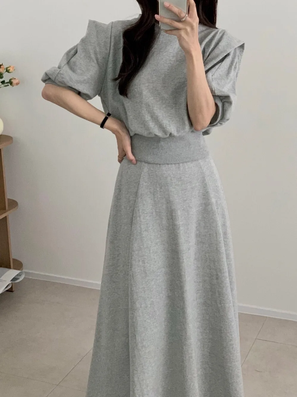 

Women's round Ne Bubble Sve Sweatirt High Waist Flared Skirt Set Elastic Waist Loose Fit ort Sle Faionable