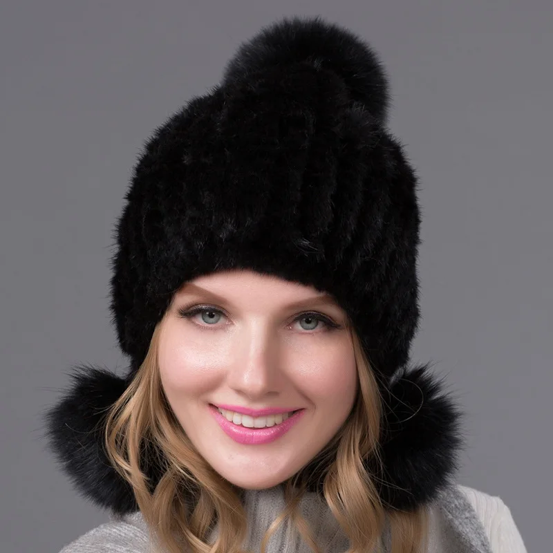 

Winter New Mink Fur Grass Woven Hat Fashionable and Versatile, Encrypted and Thickened Mink Fur Ear Protection Hat