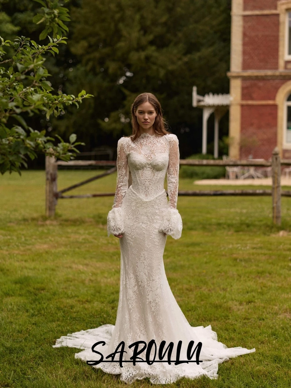 

Graceful Mermaid Wedding Dress Statement Lace Sheer Long Sleeved Bridal Gown Customized Two Pieces Vintage Classic Bride Wear