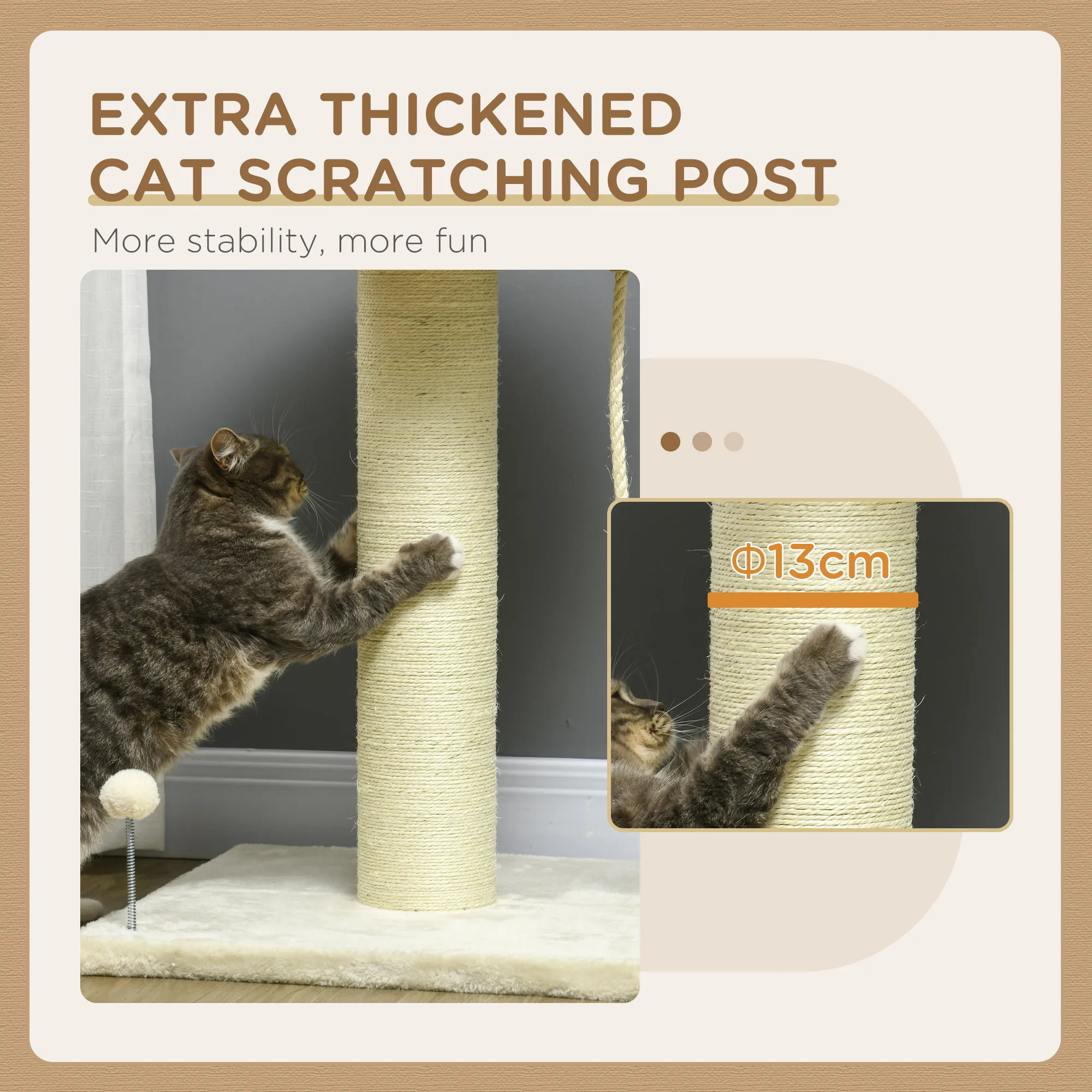 PawHut Cat Tree for Indoor Cats Kitten Tower w/ Sisal Scratching Post - Cream