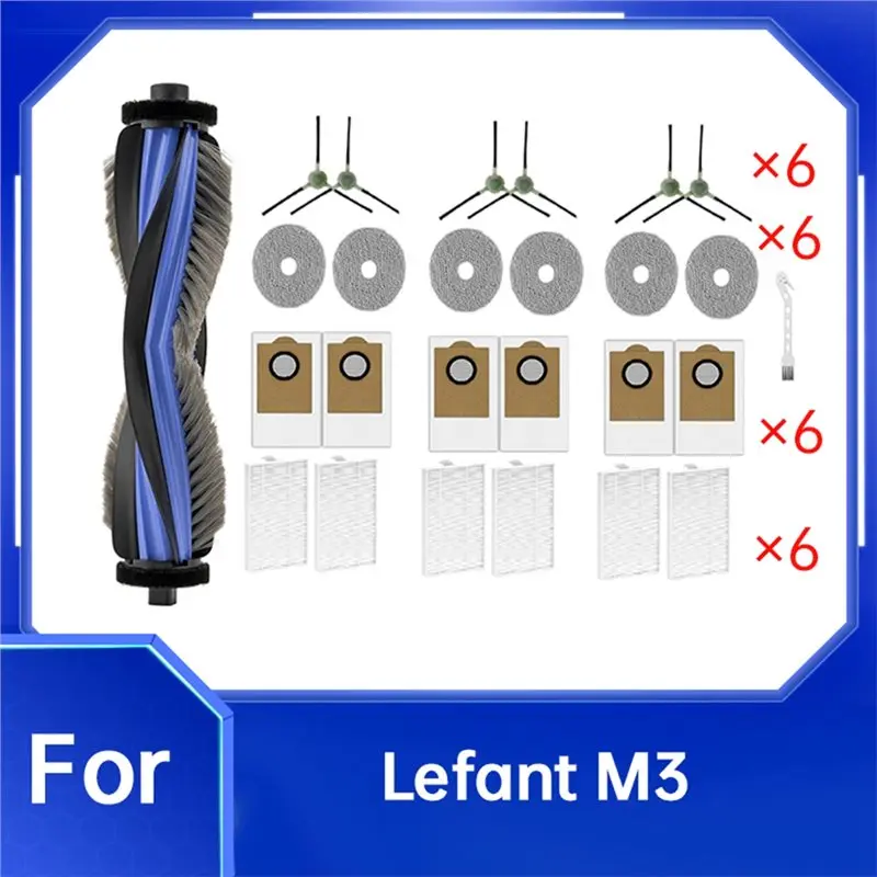 For Lefant M3 Sweeping Machine Accessories- Main Side Brush, Mop Filter& Dust Bags(26 Pcs)