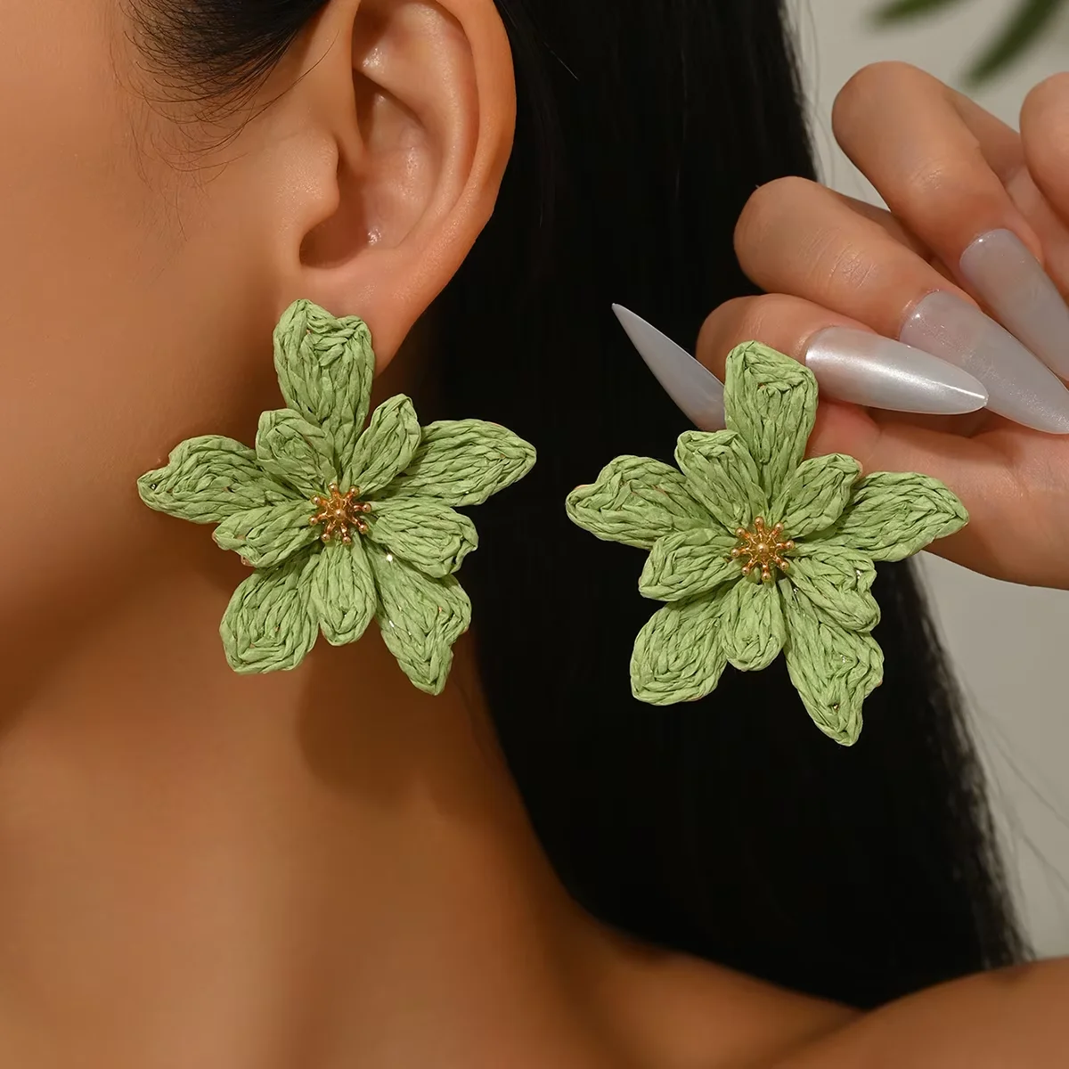 Boho Handmade Delicate Raffia Flower Earrings for Women Trendy Irregular Floral Summer Beach Jewelry Gift