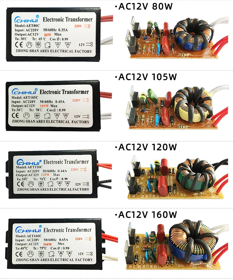 AC 220V to AC 12V Electronic Transformer 20W 60W 80W 105W 120W 160W 180W 200W 250W for Halogen Light Crystal Lamp G4 Light Beads