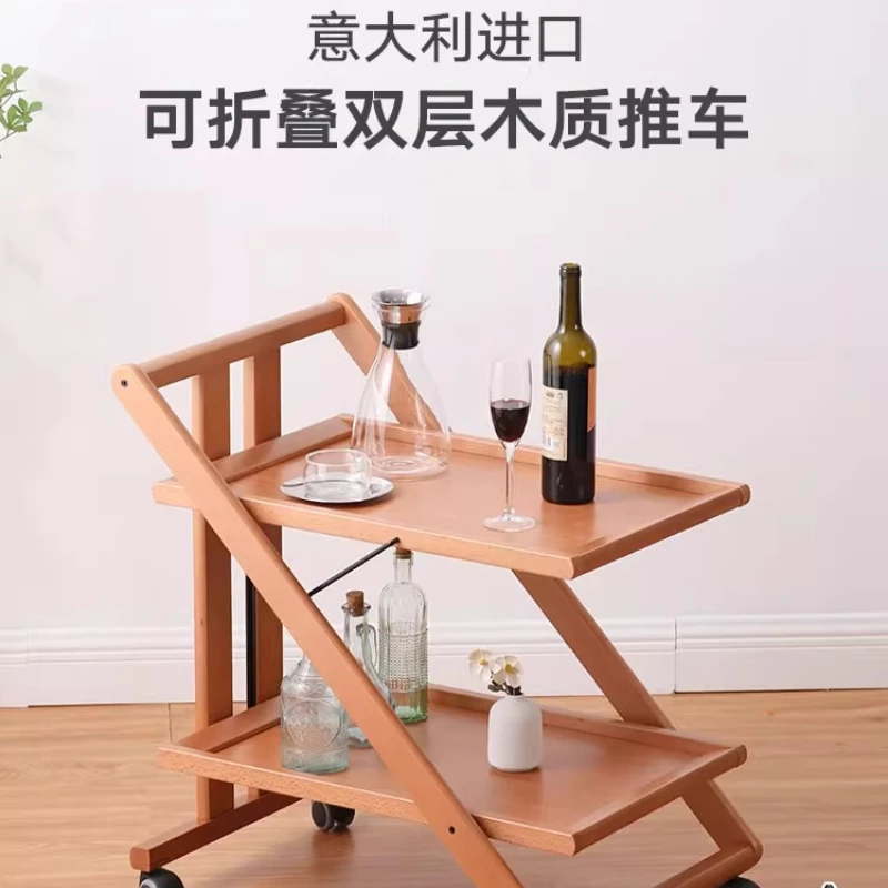 Mahogany double-layer storage trolley, household multi-functional mobile rack
