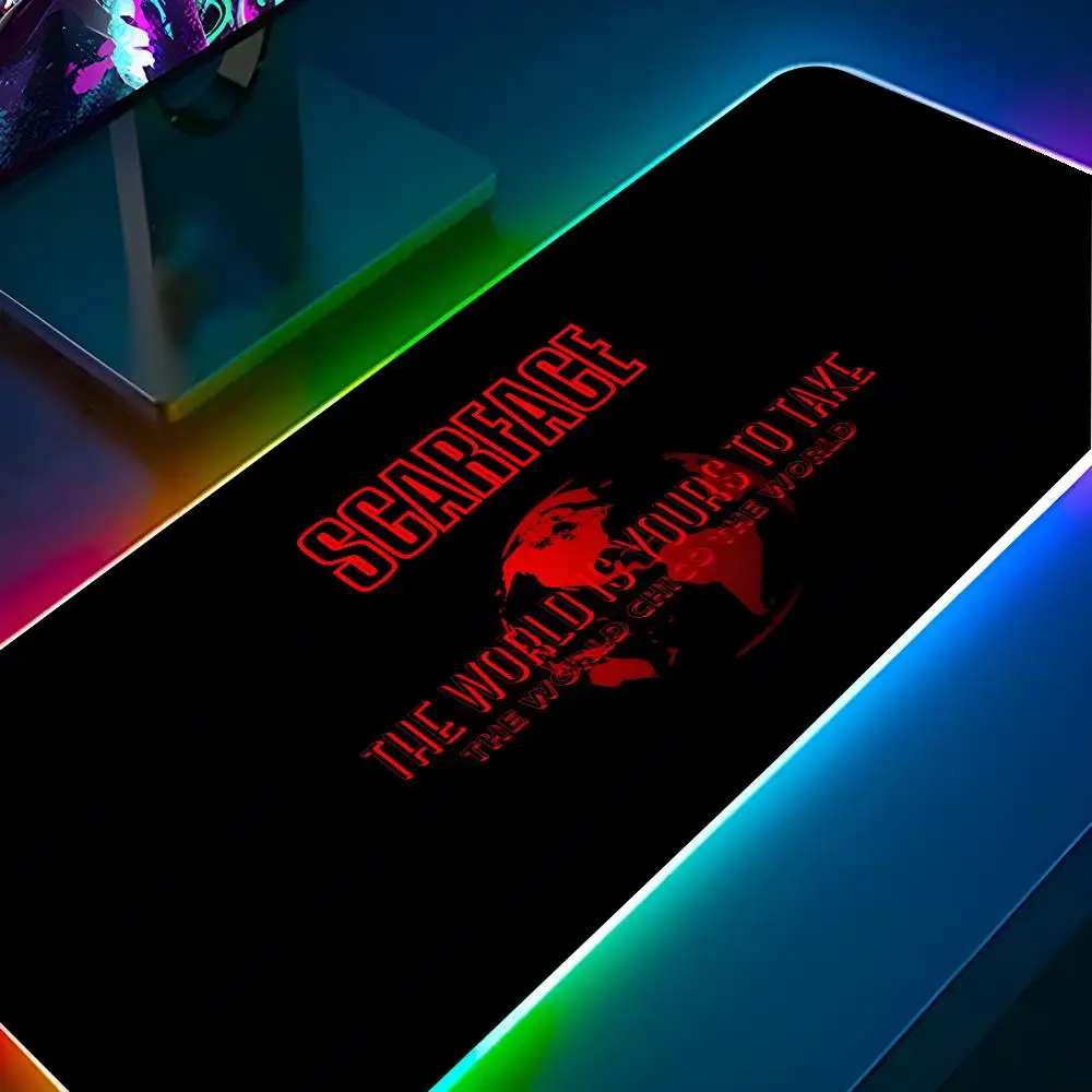 Movie T-Tony M-Montana S-Scarface Mouse Pad RGB Backlit Mouse Pad Laptop Mouse Pad Laptop Gamer Computer Desk Gaming Accessories