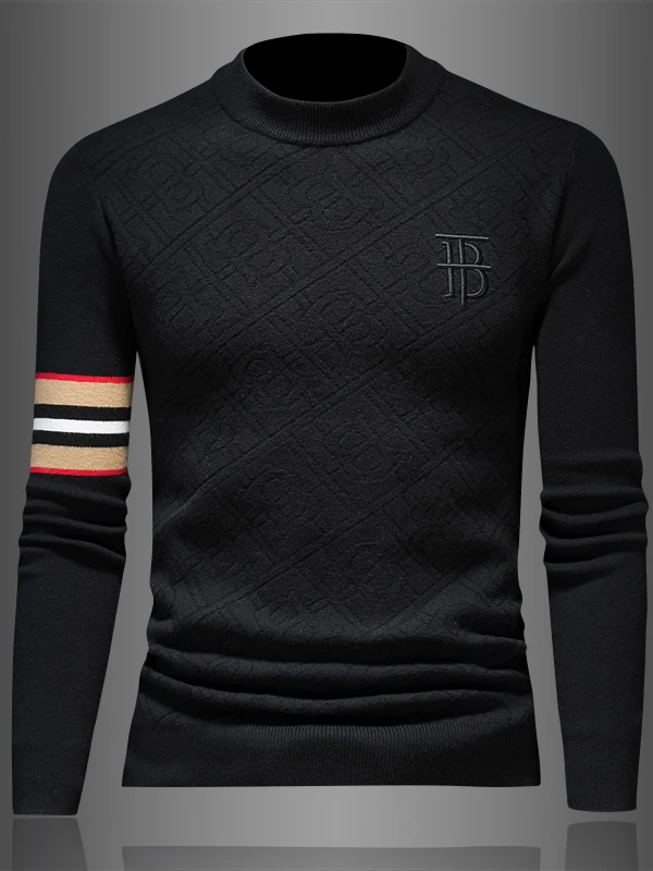 

Новый мужской вязаный шерстяной свитер 2025 года с круглым вырезом, длинными рукавами, утепленный, зимний, базовый, с вышивкой, теплый, повседневный, прямого кроя