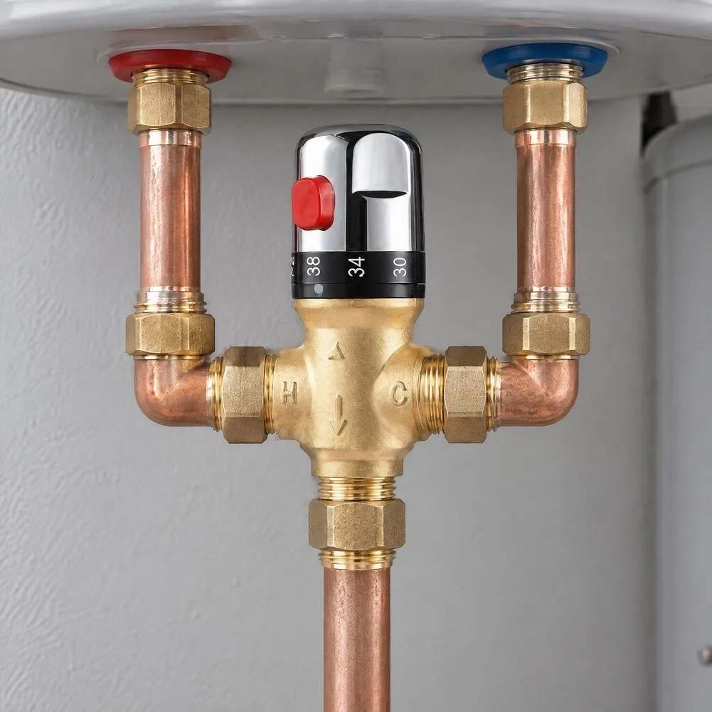 3-Way Pipeline Design Thermostatic Mixing Valve High Precision Cartridge Stable Water Output For Shower Temperature Control
