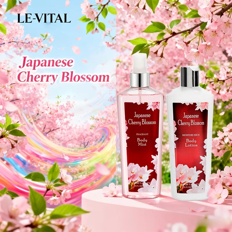 Cherry Blossom Fragrance Wash Set | Body Lotion 8oz+Body spray 8oz | High foam clean, soft and fragrant, moisturizing and refreshing, deodorizing and fresh | For all seasons | Valentine's Day gift for mother/wife/sisters/girlfriend!