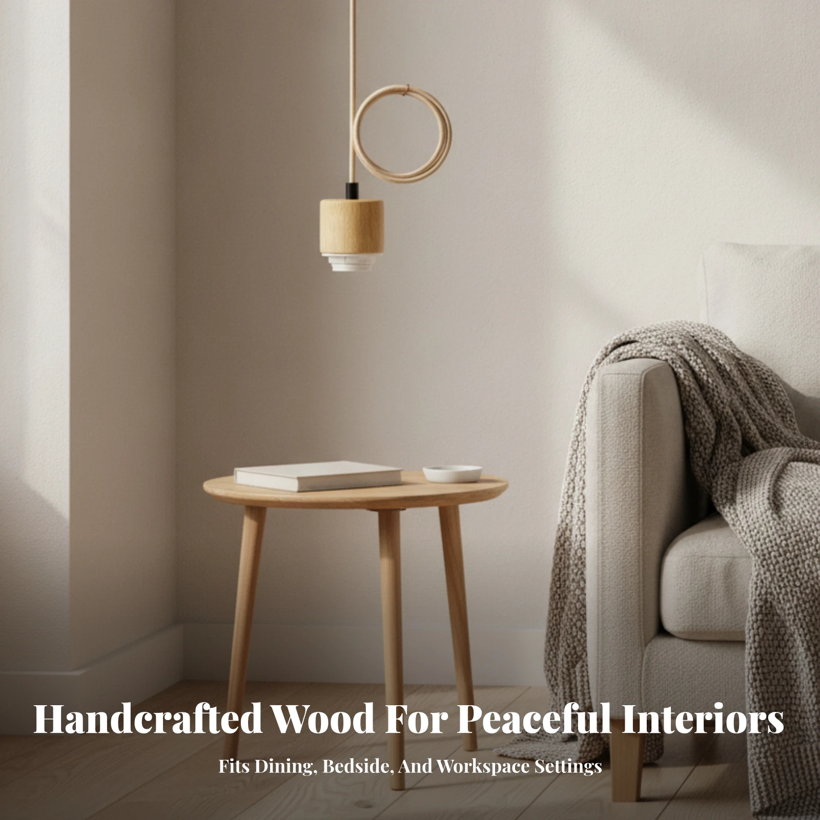 Wood Pendant Light Nordic Single-Head Pendant Light Hanging Lamp Kit with Adjustable Cord LED Natural for Dining Room, Bar