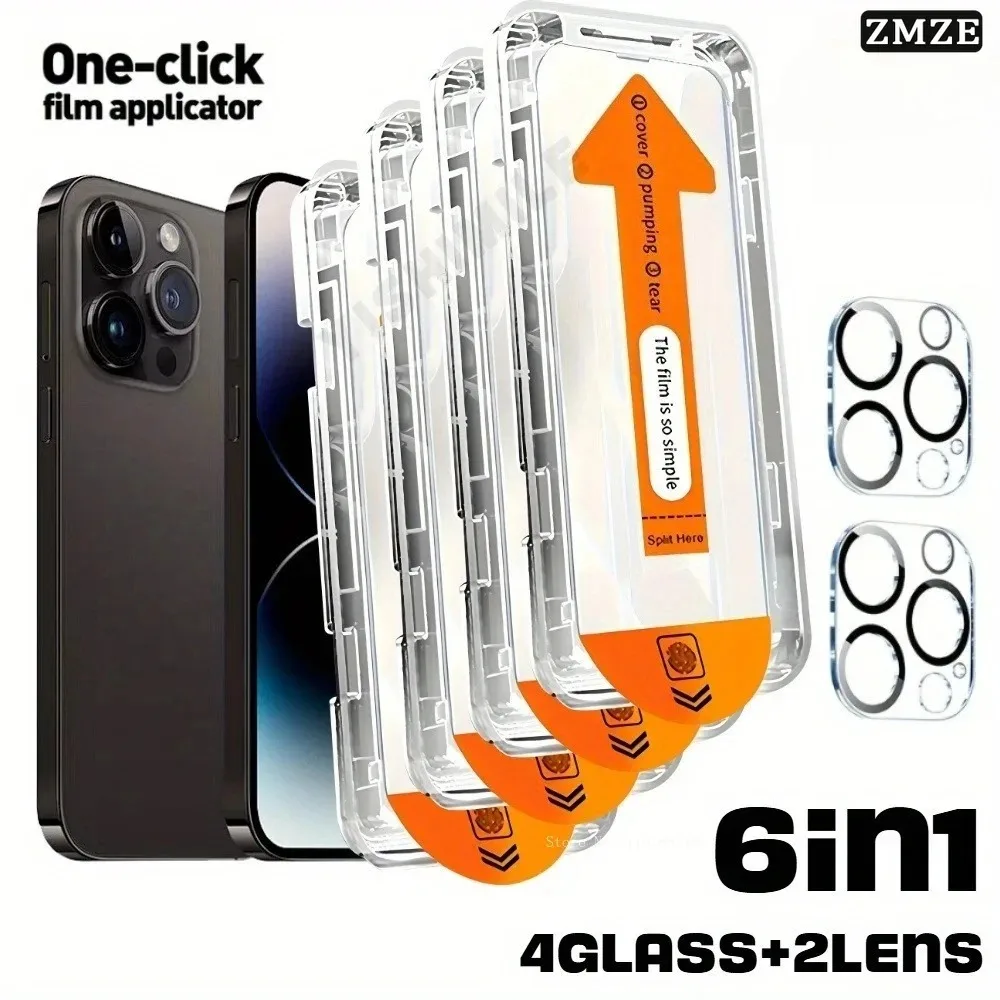 

6IN1 One-Click Tempered Glass Film for IPhone 17E Air 17 Pro Max 17 Pro 17 4PCS High Definition Tempered Glass+2PCS Lens Film