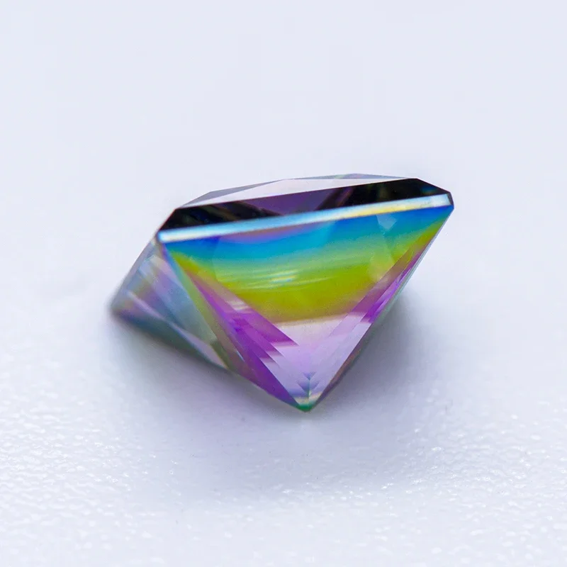Moissanite Stone Rainbow Green Color Princess Cut VVS1 with GRA Certificate Gemstone Charms Beads Top Jewelry Making Materials