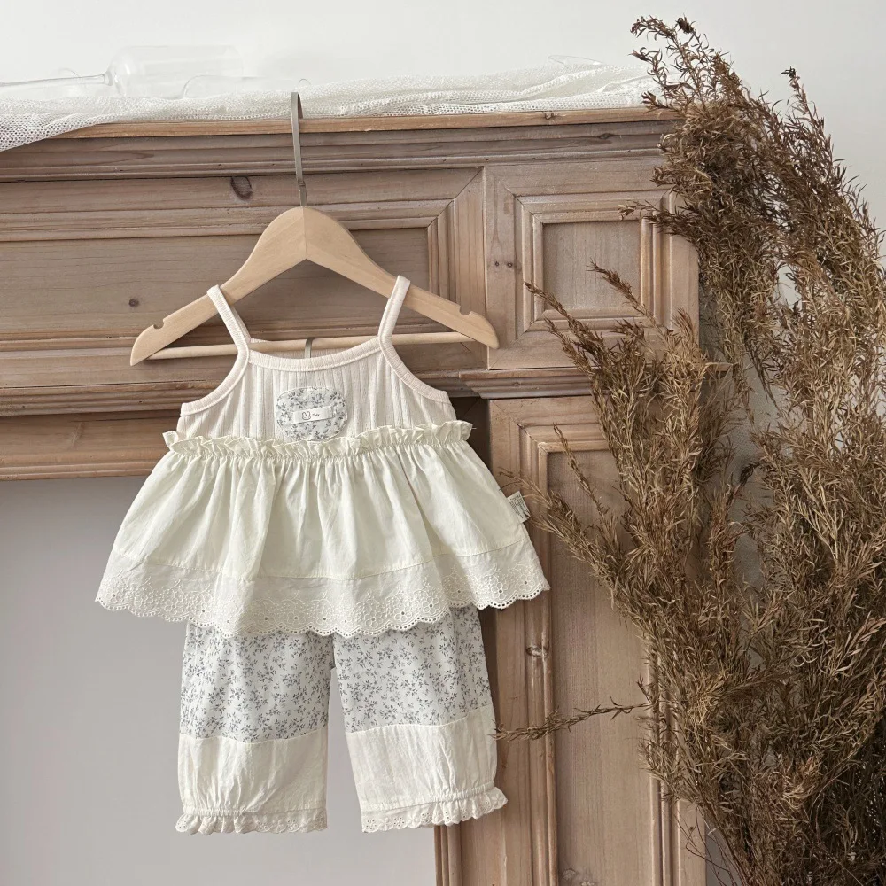 2026 Summer New Baby Girl Sleeveless Clothes Set Cute Girls Sling Shirts + Capri Pants 2pcs Suit Cotton Toddler Princess Outfits