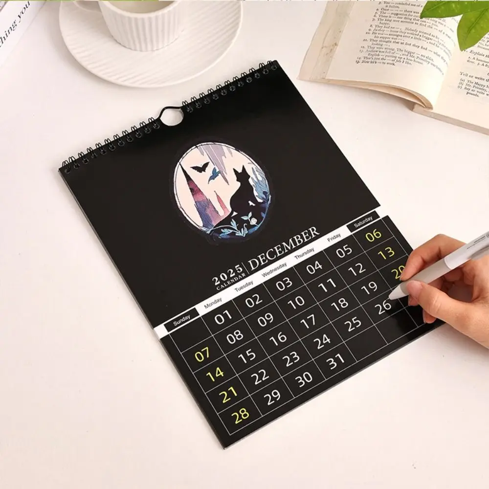 

18 Months 2025 Wall Lunar Calendars INS 2024-2025 English Wall hanging Calendar with Illustrations Dark Forest Calendar Planner