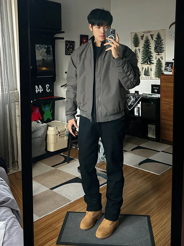 American Style  Flight Jacket Cotton Men's Winter Three-Proof Stand Collar Short Baseball Style High Sensation Handsome ...