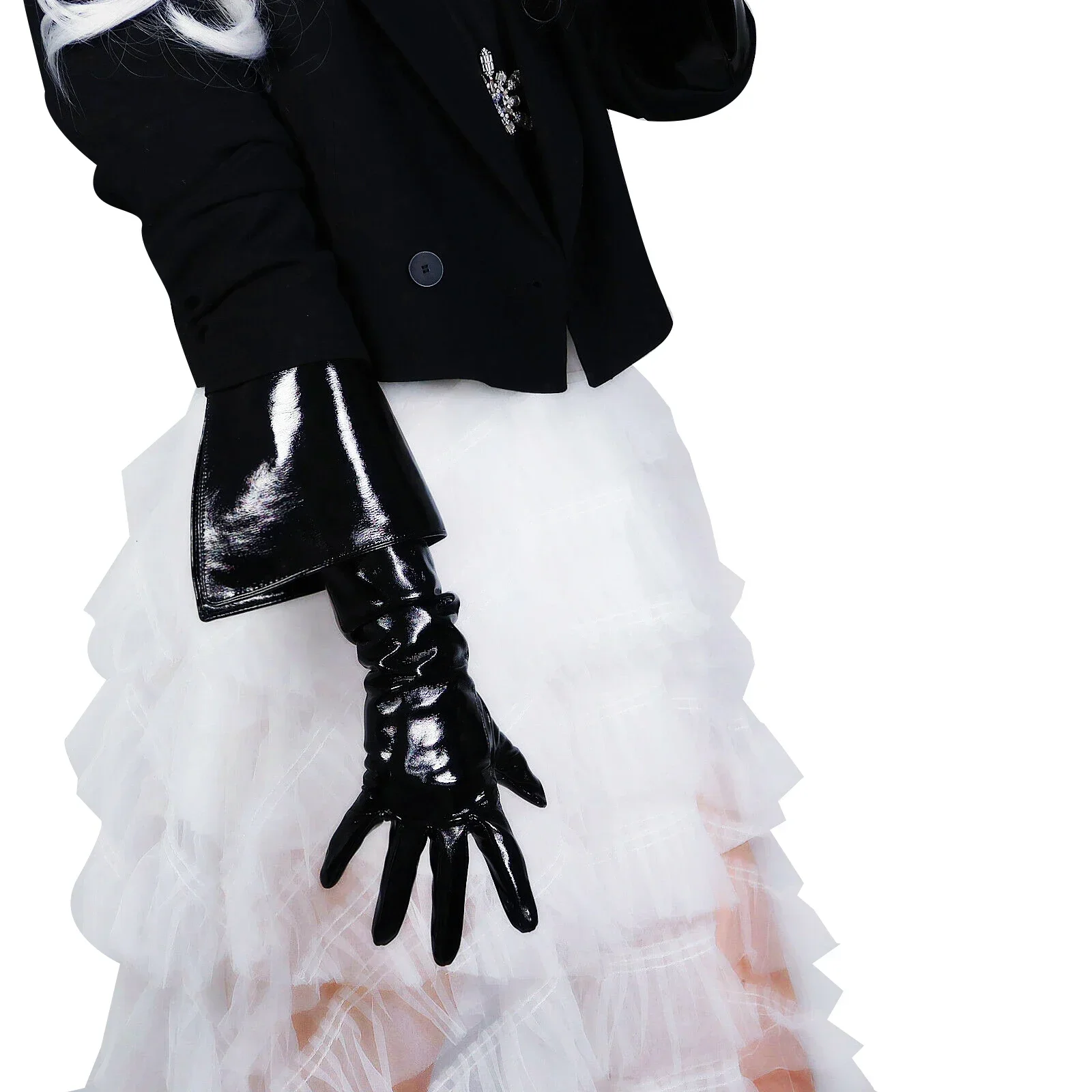 

Женские длинные кожаные перчатки DooWay для косплея, из искусственной кожи (ПУ), 25 дюймов, с большим отворотом, блестящие черные, для вечерних мероприятий