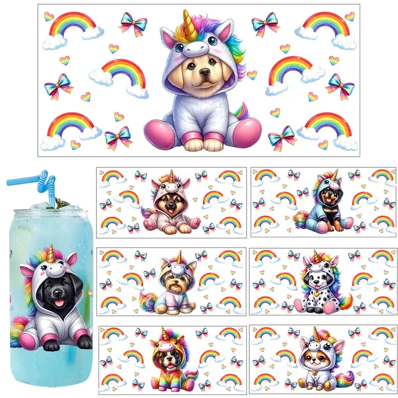 12 Style Rainbow Unicorn Cute Dogs UV Sticker Party DIY Decals 3D transfers uvdtf tumbler seal stickers 16oz uv dtf cup wraps