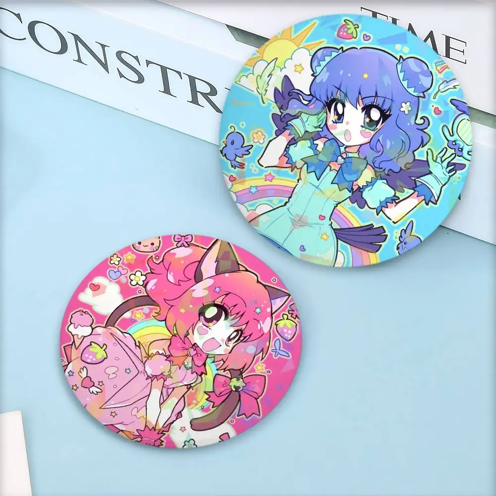 Kawaii Girl Anime Tokyo Mew Mew Round Badge Lapel Pins for Backpacks Briefcase Laser Brooch Clothes Gifts