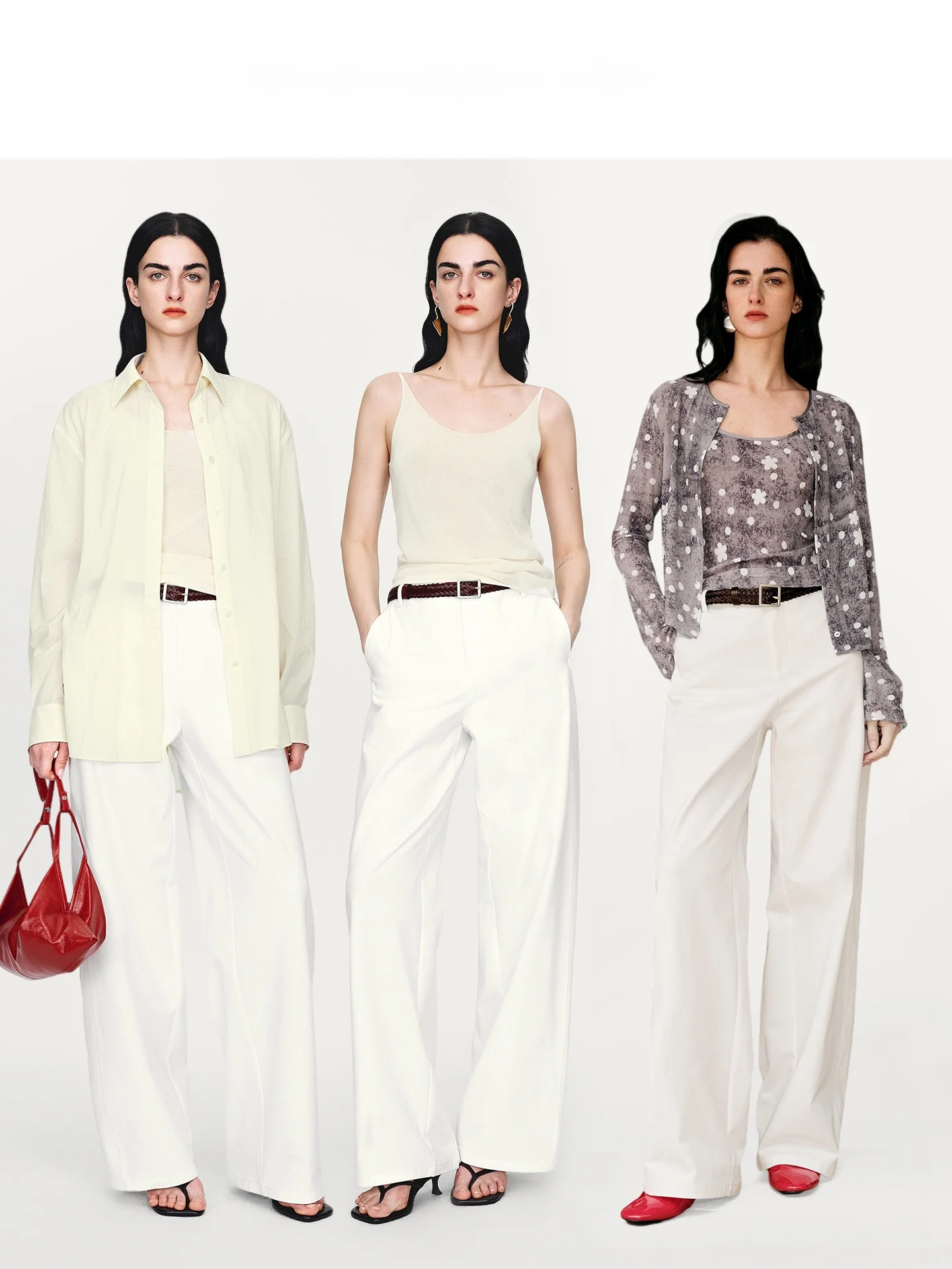 RoseLingLing Fashion Commuter Straight Leg Pants High Waist Zipper Closure Cotton Blend Knitted Pure Color Braid Belt