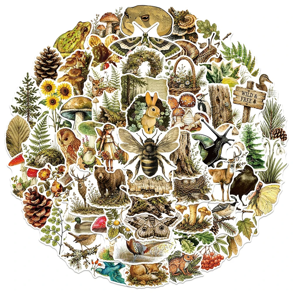 10/30/50/100pcs Retro Forest Animals Plants Stickers Aesthetic Graffiti Sticker Water Bottle Phone Guitar Cartoon Vintage Decals