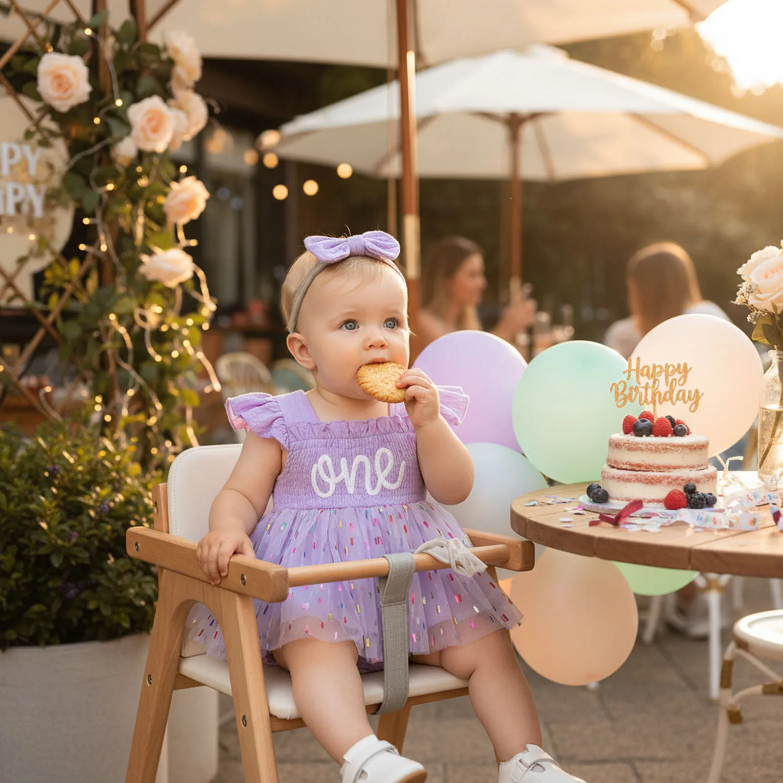 

Tregren Infant Baby Girl Birthday Outfit Flying Sleeve Square Neck Letters Embroidery Tulle Romper Dress and Bow Headband Set