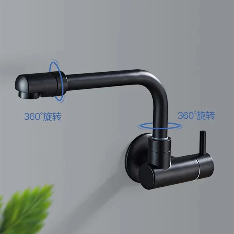 Brass Black Wall Mounted Mop Slot Tap 360 Rotate Single Hole Bathroom Cold Tap Chrome Sink Faucet for Outdoor Balcony