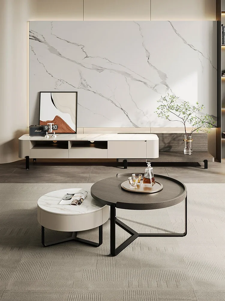 

round Stone Plate Tea Table Modern Living Room Home