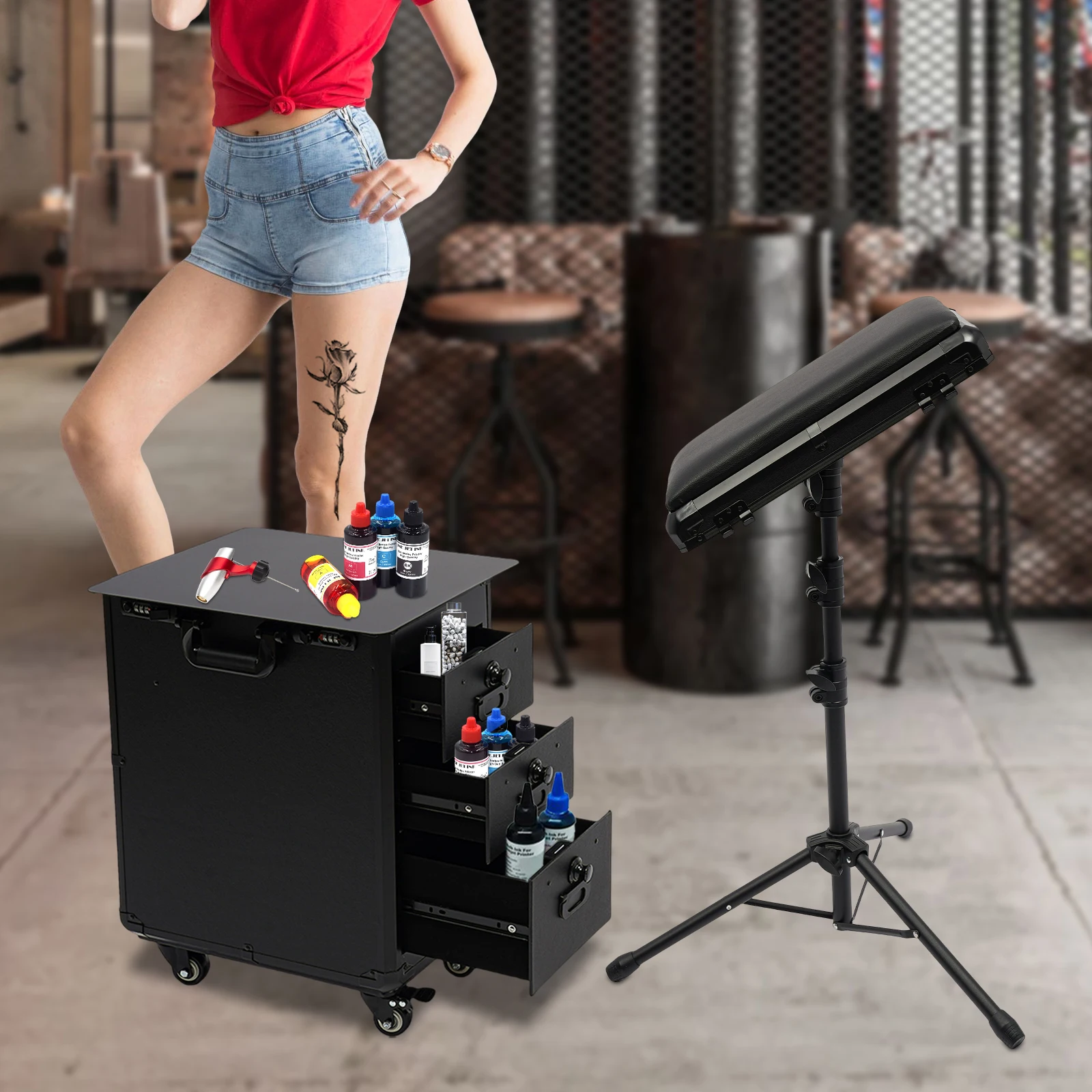 Professional Rolling Makeup Case with Combination Lock & Metal Panel - 3 Drawers, Universal Wheels, Portable Cosmetic Organizer