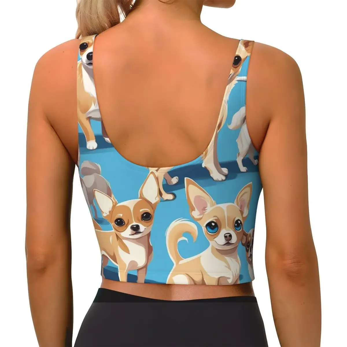 Custom A Pack Of Chihuahuas, Basic Blue Color Women Sports Bra High Impact Vest Gym Workout Yoga Crop Tank Top
