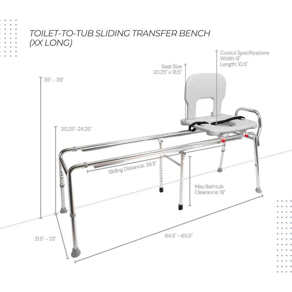 Eagle Health Supplies Banco de transferencia deslizante para inodoro y silla de ducha (XX Long) 77993 - Sistema deslizante, seguridad múltiple