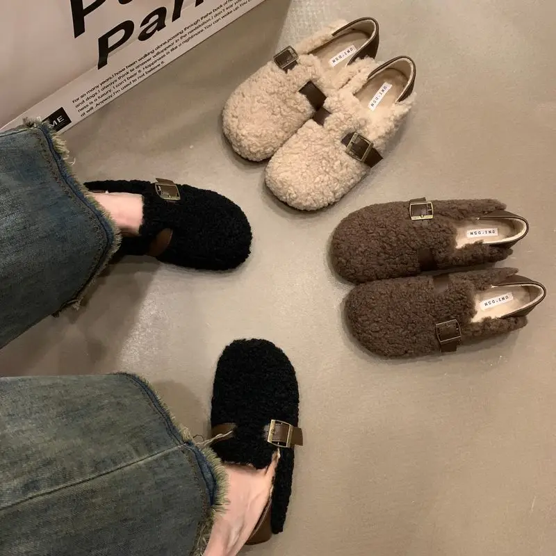 Casual Woman Shoe All-Match Female Footwear Modis White Sneakers Loafers Fur Autumn New Winter Dress Moccasin 2025 Fall Flat