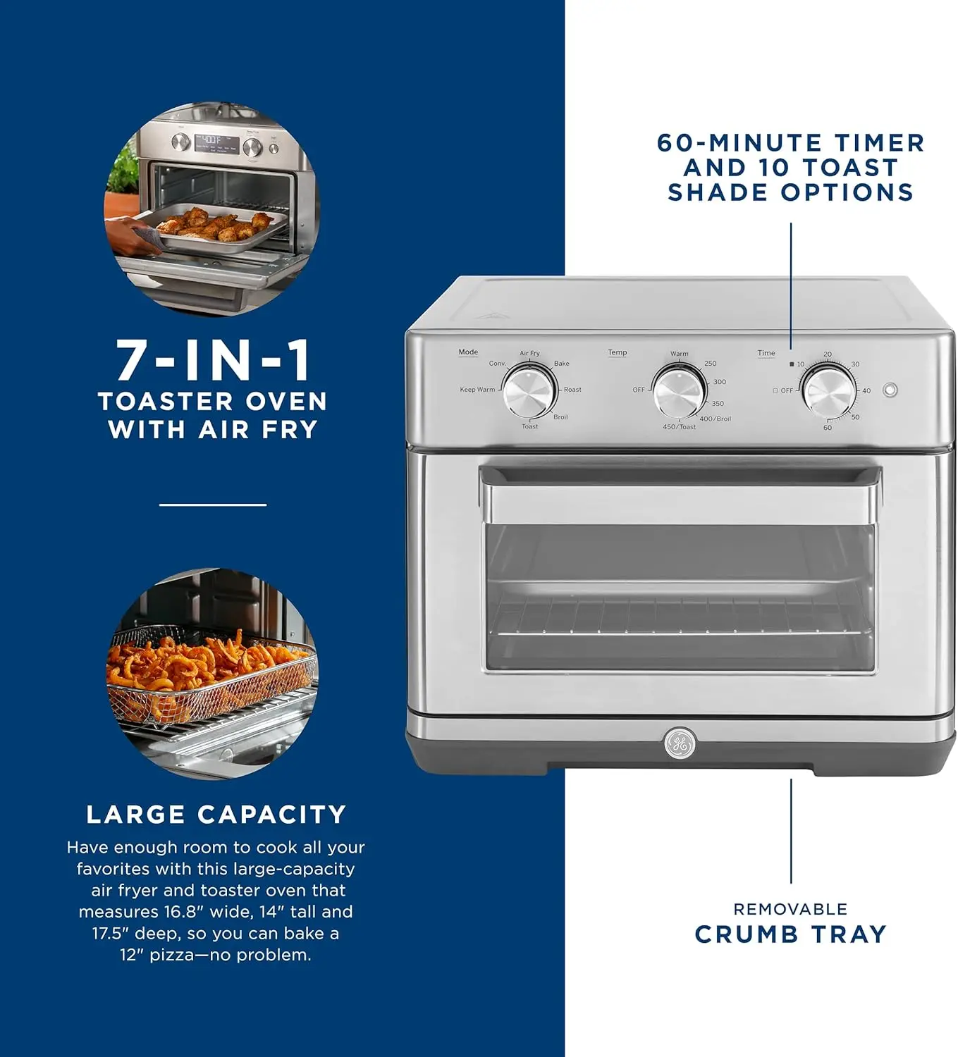 Air Fryer Toaster Oven + Accessory Set Convection Toaster with 7 Cook Modes  Large Capacity Oven - Fits 12" Pizza  Counterto