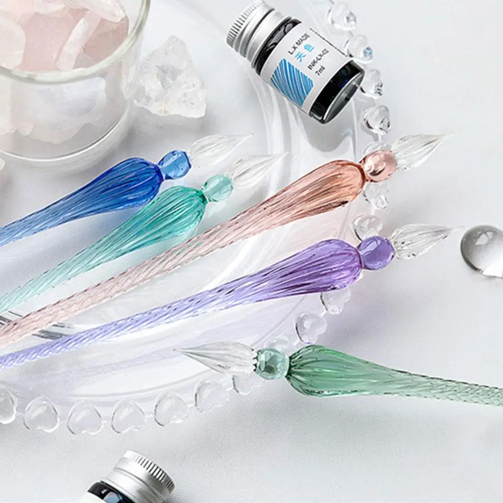 Starry Glass Pen Set 3 Pcs Sets Glass Signing Pen Pen Student Crystal Ink With Pen Dipping Glass Use Pen And H K5j2